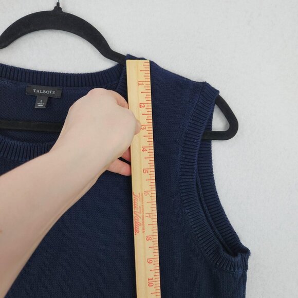 Talbots Sweater Womens Large Navy Blue 100% Cotton Fringe Hem Sleeveless Knit - Picture 5 of 10